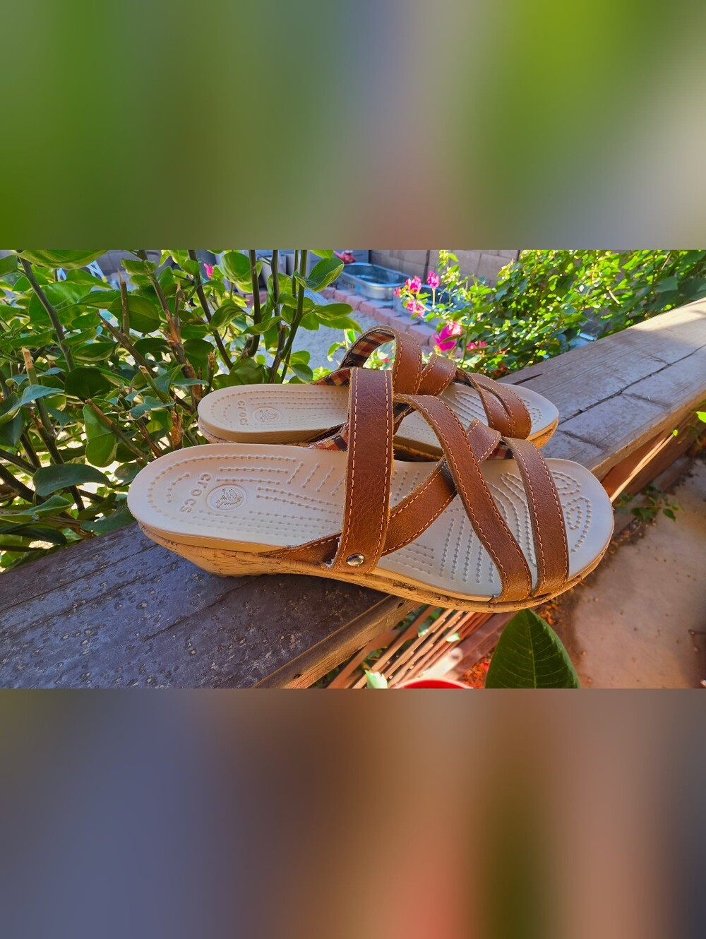 Crocs A-Leigh Brown Cork Wedge Comfort Sandals - Women's Size 8 - Picture 4 of 12
